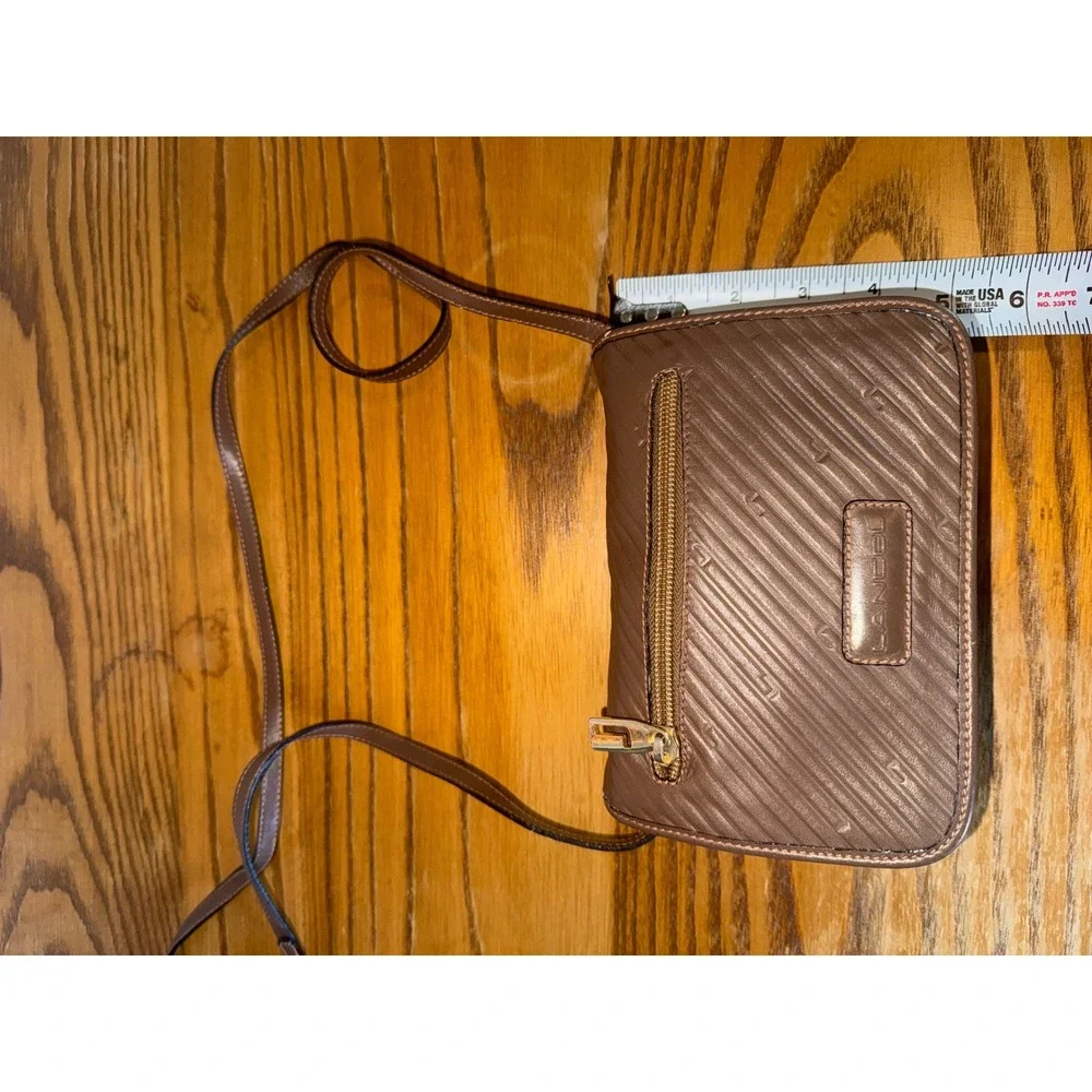 Lancel‎ Brown Embossed Leather Crossbody Bag Gold Tone Hardware Flap Closure